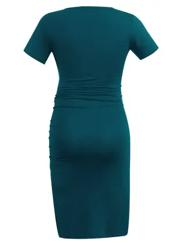 Smallshow Short Sleeve Summer Maternity Dress for Woman Ruched Pregnancy Clothes - UILGO (1)