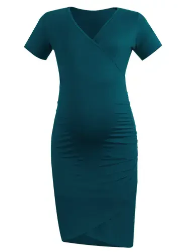 Smallshow Short Sleeve Summer Maternity Dress for Woman Ruched Pregnancy Clothes - 5