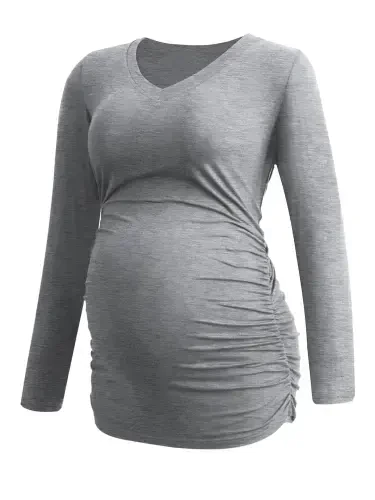 Smallshow V Neck Long Sleeve Pregnancy Tops Shirts Maternity Clothes for Women 3-Pack - 4
