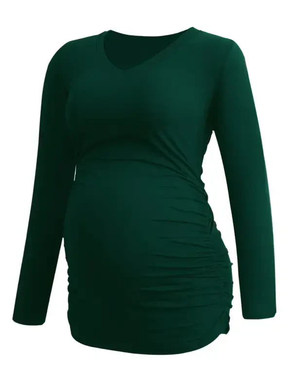 V Neck Long Sleeve Pregnancy Tops Shirts Maternity Clothes for Women 3-Pack- - 2