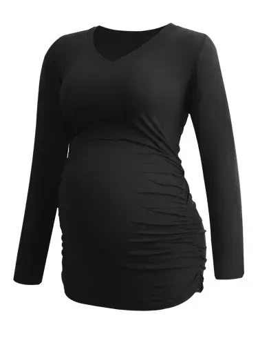 V Neck Long Sleeve Pregnancy Tops Shirts Maternity Clothes for Women 3-Pack- - 3