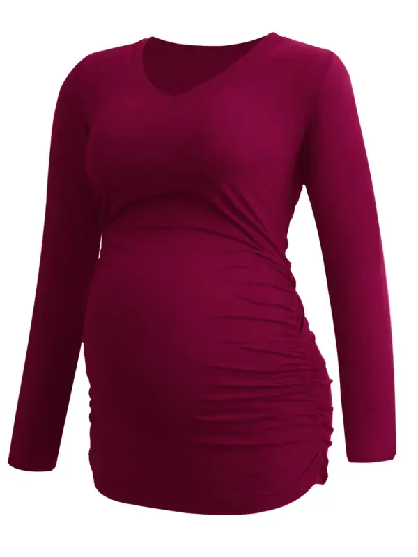 V Neck Long Sleeve Pregnancy Tops Shirts Maternity Clothes for Women 3-Pack- - 4