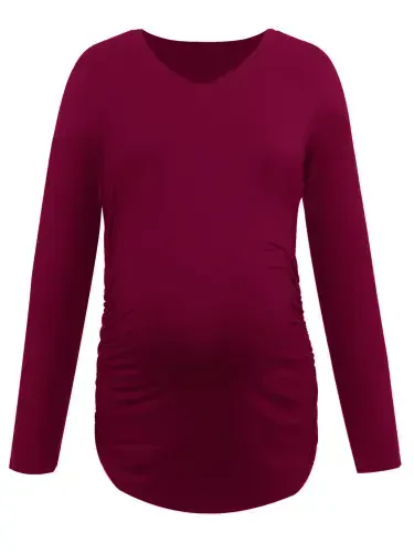 V Neck Long Sleeve Pregnancy Tops Shirts Maternity Clothes for Women 3-Pack- - 5