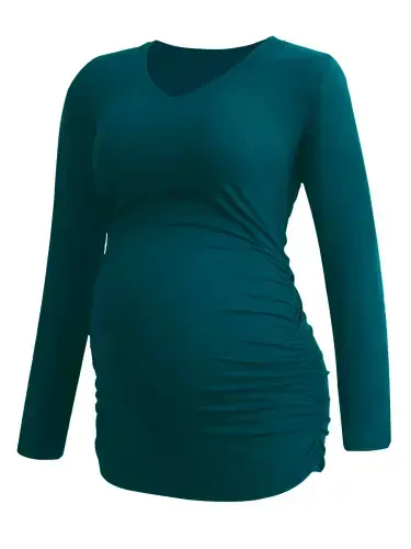 V Neck Long Sleeve Pregnancy Tops Shirts Maternity Clothes for Women 3-Pack- - 3