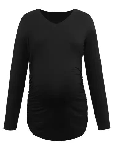 V Neck Long Sleeve Pregnancy Tops Shirts Maternity Clothes for Women 3-Pack- - 5