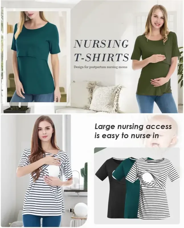 Smallshow Women's Maternity Nursing Tops Clothes Breastfeeding T-Shirts 3-Pack - 5