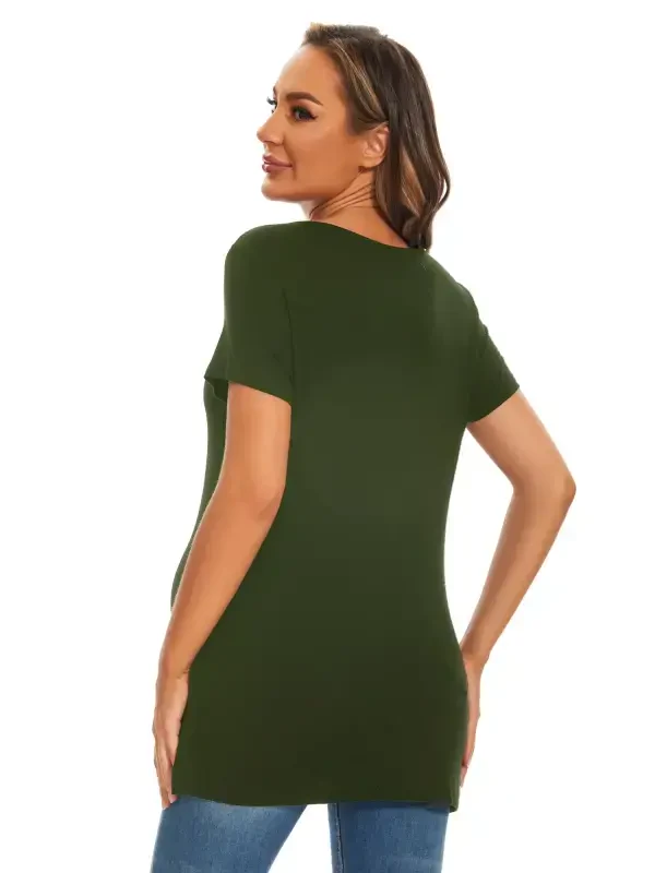 Smallshow Women's Maternity Tops Shirts Short Sleeve Split Side Pregnancy Clothes - 1