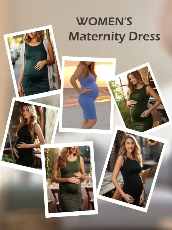 Smallshow Women's Ruched Maternity Dress Clothes Sleeveless Bodycon Dress - 3