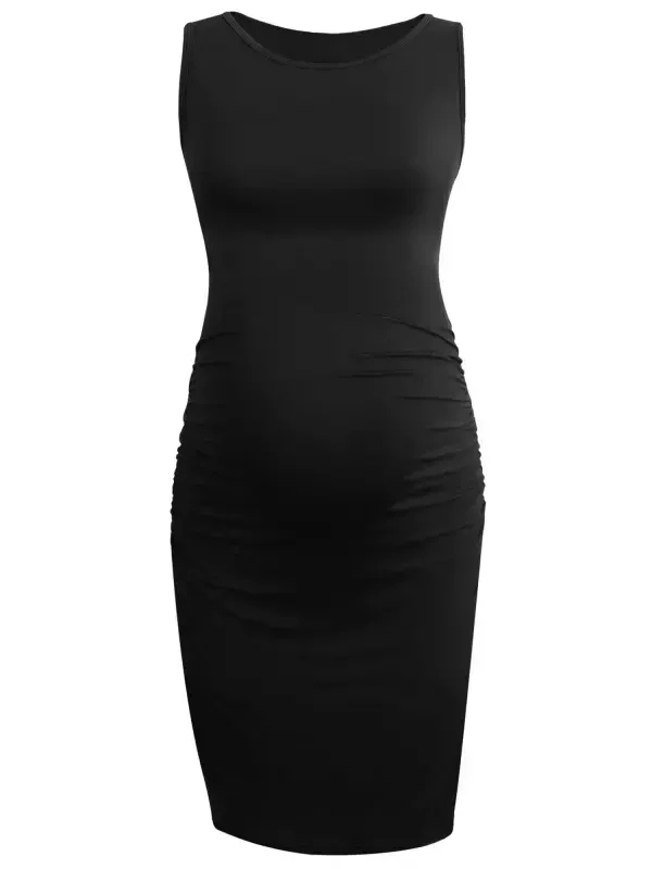 Smallshow Women's Ruched Maternity Dress Clothes Sleeveless Bodycon Dress - 2
