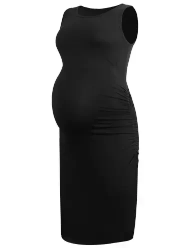 Smallshow Women's Ruched Maternity Dress Clothes Sleeveless Bodycon Dress - 3