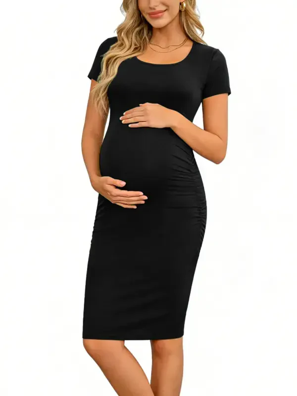Smallshow Women's Short Sleeve Maternity Dress Clothes Ruched Pregnancy Bodycon Dress - 5