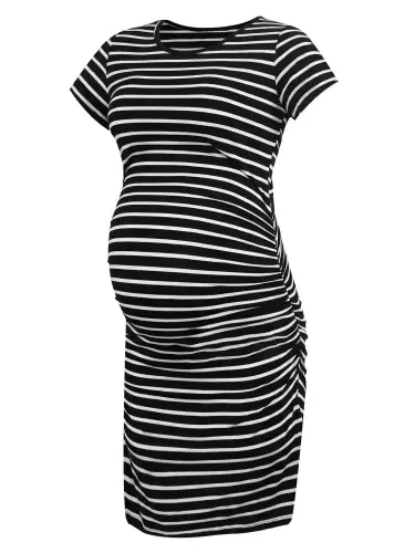 Smallshow Women's Short Sleeve Maternity Dress Clothes Ruched Pregnancy Bodycon Dress - 4