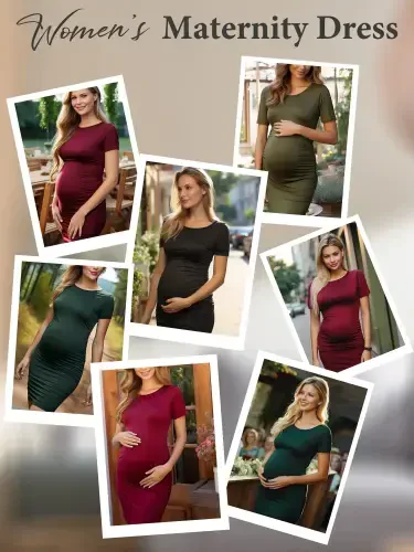 Smallshow Women's Short Sleeve Maternity Dress Clothes Ruched Pregnancy Bodycon Dress - 6