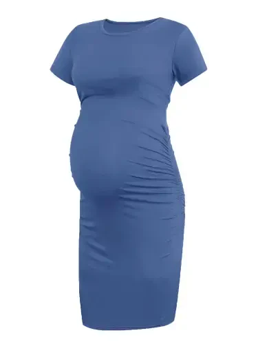 Smallshow Women's Short Sleeve Maternity Dress Clothes Ruched Pregnancy Bodycon Dress - 1