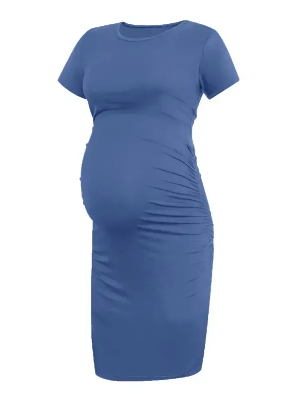 Smallshow Women's Short Sleeve Maternity Dress Clothes Ruched Pregnancy Bodycon Dress - 1