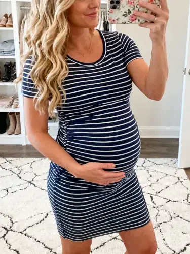 Smallshow Women's Short Sleeve Maternity Dress Clothes Ruched Pregnancy Bodycon Dress - 1