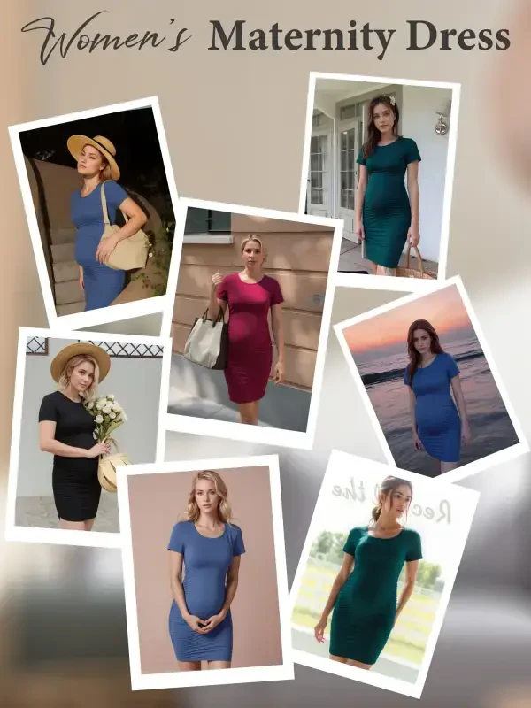 Smallshow Women's Short Sleeve Maternity Dress Clothes Ruched Pregnancy Bodycon Dress - 3