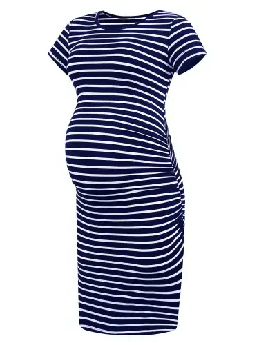 Smallshow Women's Short Sleeve Maternity Dress Clothes Ruched Pregnancy Bodycon Dress - 4