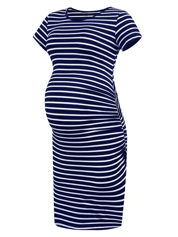 Smallshow Women's Short Sleeve Maternity Dress Clothes Ruched Pregnancy Bodycon Dress - 4
