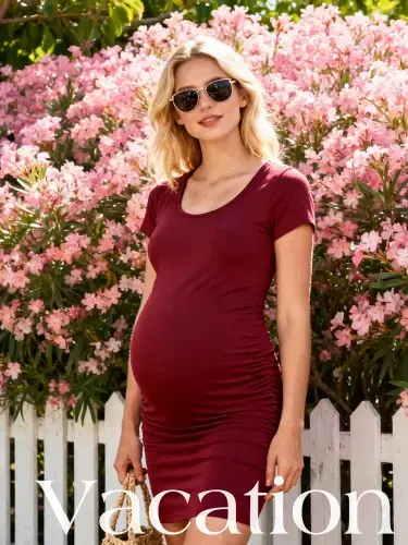 Smallshow Women's Short Sleeve Maternity Dress Clothes Ruched Pregnancy Bodycon Dress - 1