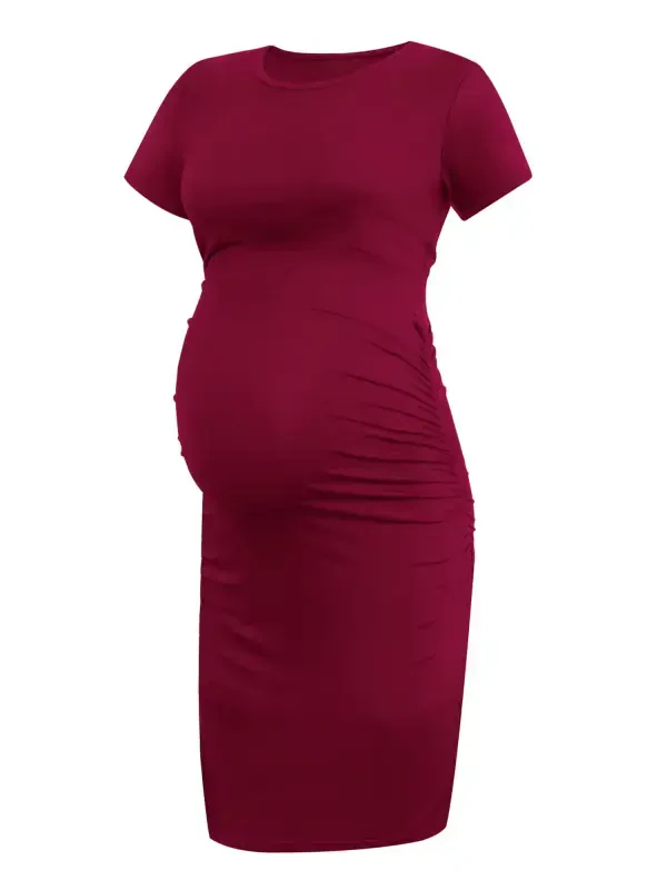 Smallshow Women's Short Sleeve Maternity Dress Clothes Ruched Pregnancy Bodycon Dress - 2