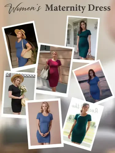 Smallshow Women's Short Sleeve Maternity Dress Clothes Ruched Pregnancy Bodycon Dress - 4