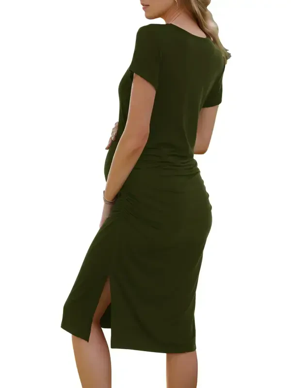 Smallshow Women's Short Sleeve Split Maternity Dress Side Ruched Pregnancy Clothes - 1
