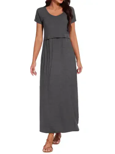 Smallshow Women's Split Maternity Long Dresses Nursing Dresses for Breastfeeding - UILGO (1)