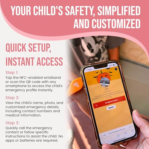 Смарт-браслет Sharewear Child Safety ID: Водонепроницаемый браслет с бесплатным цифровым профилем. Бесконечная настройка, подписка не требуется. Идеально подходит для путешествий, медицинских оповещений и пищевой аллергии. (Розовый) - 3