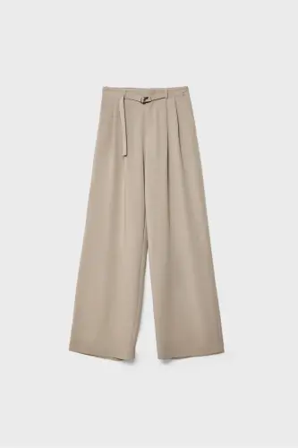 Smart buckle detail wide leg trousers-Brown - 5