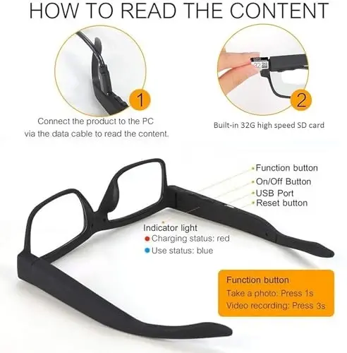 Smart Glasses Outdoor Wearable Glasses Sports Eye Glasses Recording Motorcycle Riding Scenery, Built-in 32G Memory Card - 3