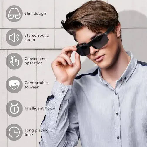 Smart Glasses, Polarized Bluetooth Sunglasses with Speaker, Voice Assistant, Open Ear, UV Protection Outdoor Audio Glass - 4