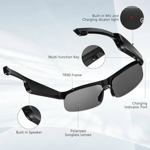 Smart Glasses, Polarized Bluetooth Sunglasses with Speaker, Voice Assistant, Open Ear, UV Protection Outdoor Audio Glass - 7