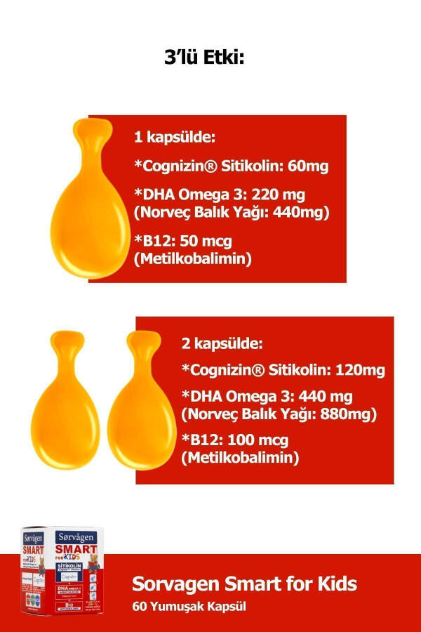 Smart Kids Sitikolin Dha Omega 3 Norveç Balık Yağı B12 60 Kapsül - 25