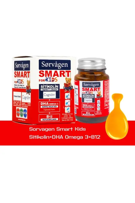 Smart Kids Sitikolin DHA Omega 3 Norvegiya Baliq Yog'i B12 60 Kapsula - SORVAGEN