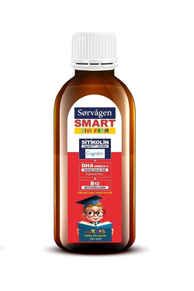 Smart Kids Sıvı Form - Sitikolin DHA Omega 3 Norveç Balık Yağı ve B12 - 150 ml - 15