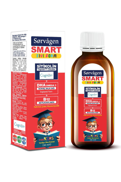 Smart Kids Sıvı Form - Sitikolin DHA Omega 3 Norveç Balık Yağı ve B12 - 150 ml - 17