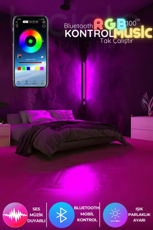 Smart RGB Bluetooth LED Lambader – 256 Renk Işık Kontrollü Akıllı Abajur Aplik-Bluetooth - 1