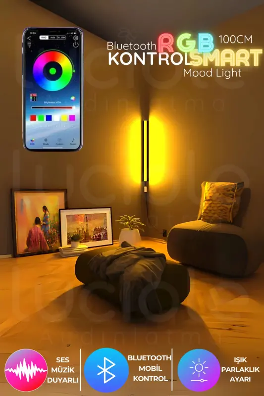 Smart RGB Bluetooth LED Lambader – 256 Renk Işık Kontrollü Akıllı Abajur Aplik - Bluetooth-bar-rgb - 1