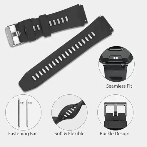Smart Watch Band 22mm 2 Pack, AMAZTIM Smart Watch Bands Replacement M2/T2 uchun, SUNKTA K-52 bilan mos keladi, TPU Sports Straps Bands, sozlanishi bilakuzuk, erkaklar Smartwatch Band - 3