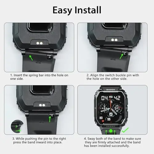 Smart Watch Band 22mm 2 Pack, AMAZTIM Smart Watch Bands Replacement M2/T2 uchun, SUNKTA K-52 bilan mos keladi, TPU Sports Straps Bands, sozlanishi bilakuzuk, erkaklar Smartwatch Band - 4