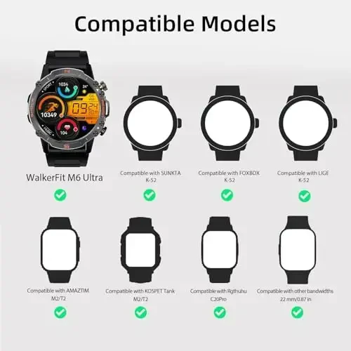 Smart Watch Band 22mm 2 Pack, AMAZTIM Smart Watch Bands Replacement M2/T2 uchun, SUNKTA K-52 bilan mos, TPU Sports Straps Bands, sozlanishi bilaguzuk, erkaklar Smartwatch Band - 2