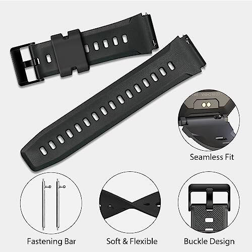 Smart Watch Band 22mm 2 Pack, for AMAZFIT Smart Watch Bands Replacement M2/T2, Compatible with SUNKTA K-52, TPU Sports Straps Bands, Adjustable Wristband, Men Smartwatch Band - 4