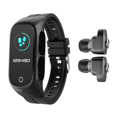 Smart Watch Wireless Earphone 2 In1 Fitness Wristband TWS Earpiece Headset Black, TWS Earbuds - 1