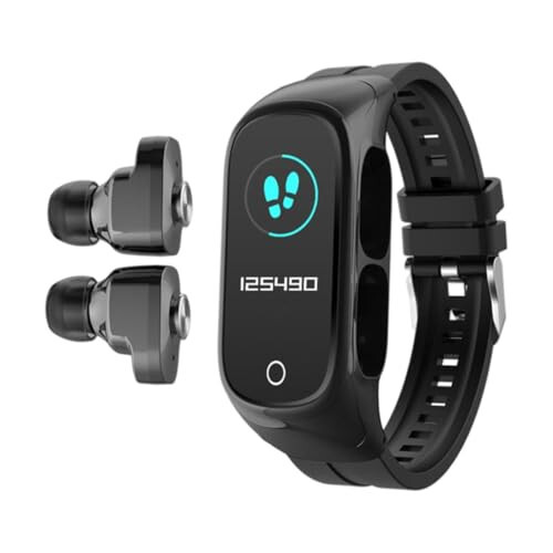 Smart Watch Wireless Earphone 2 In1 Fitness Wristband TWS Earpiece Headset Black, TWS Earbuds - 2