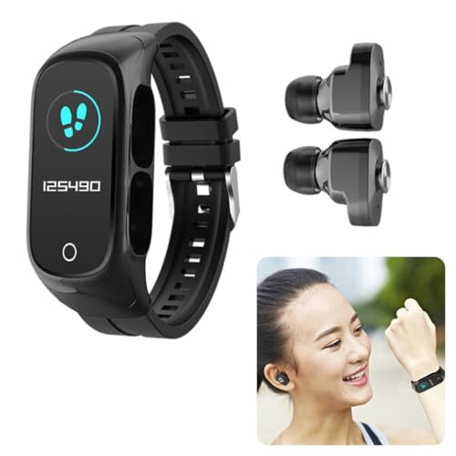 Smart Watch Wireless Earphone 2 In1 Fitness Wristband TWS Earpiece Headset Black, TWS Earbuds - 5