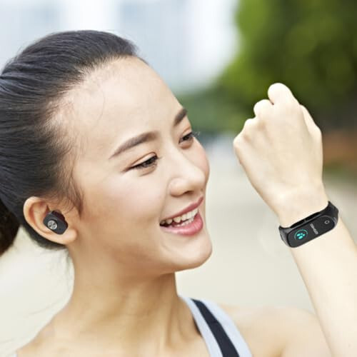 Smart Watch Wireless Earphone 2 In1 Fitness Wristband TWS Earpiece Headset Black, TWS Earbuds - 7