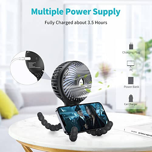 SMARTDEVIL Stroller Fan, 3000mAh Portable Clip on Stroller Fan for Baby, 3 Speed Battery Operated Personal Desk Fan with Flexible Tripod, Mini Handheld Fan for Car Seat, Treadmill, Camping (Black) - 3