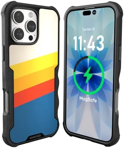 Smartish® Чехол для iPhone 16 Pro Max с защитным магнитным кольцом — Gripzilla, совместим с MagSafe [Прочный + Надежный], усиленная броня, защита от падений для Apple iPhone 16 Pro Max — Striped Up 