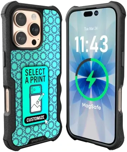 Smartish® Чехол для iPhone 16 Pro с магнитной защитой и функцией Gripzilla, совместимый с MagSafe [Прочный и надежный] Тяжелый бронированный тонкий чехол с защитой от падений для Apple iPhone 16 Pro — с индивидуальным принтом 